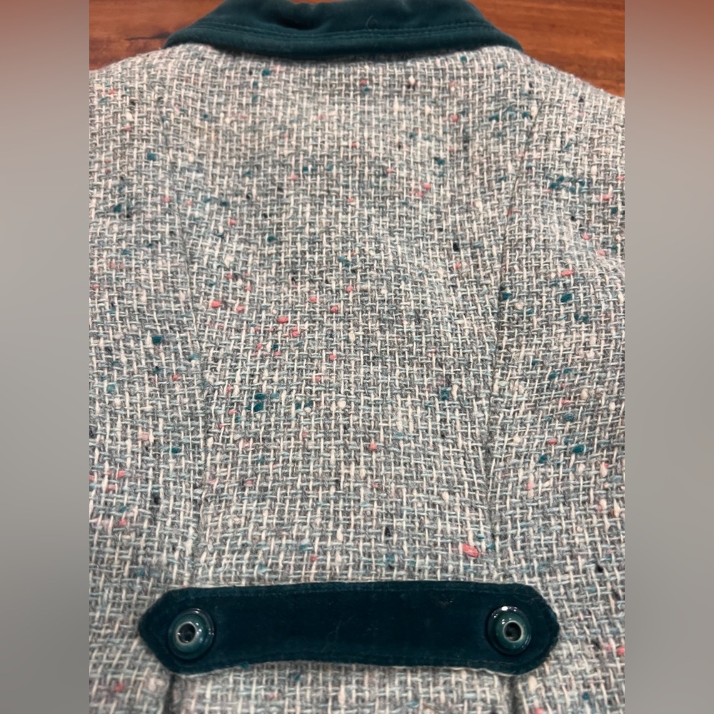 Bambury Original Vintage 50s 60s Wool Tweed Swing Coat Green Velvet Toddler Kids - Picture 13 of 15